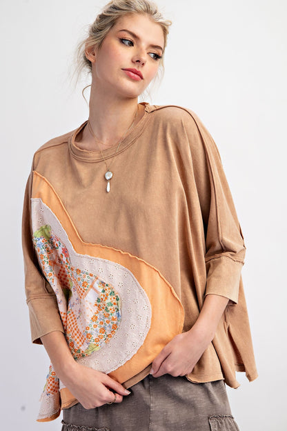 Easel OVERSIZED Heart Patched Knit Top in Almond FINAL SALE