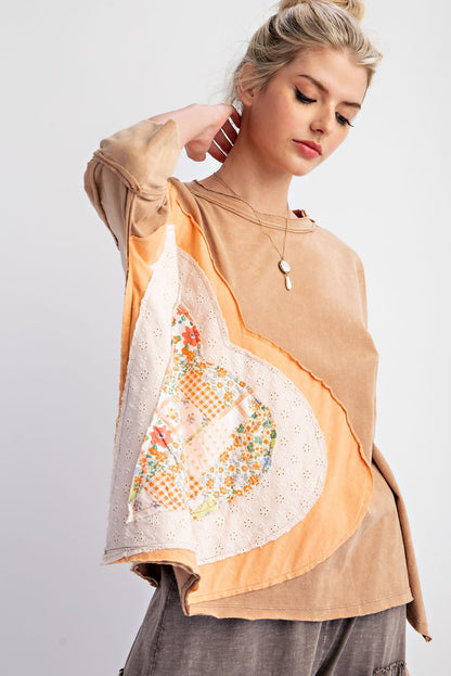 Easel OVERSIZED Heart Patched Knit Top in Almond FINAL SALE