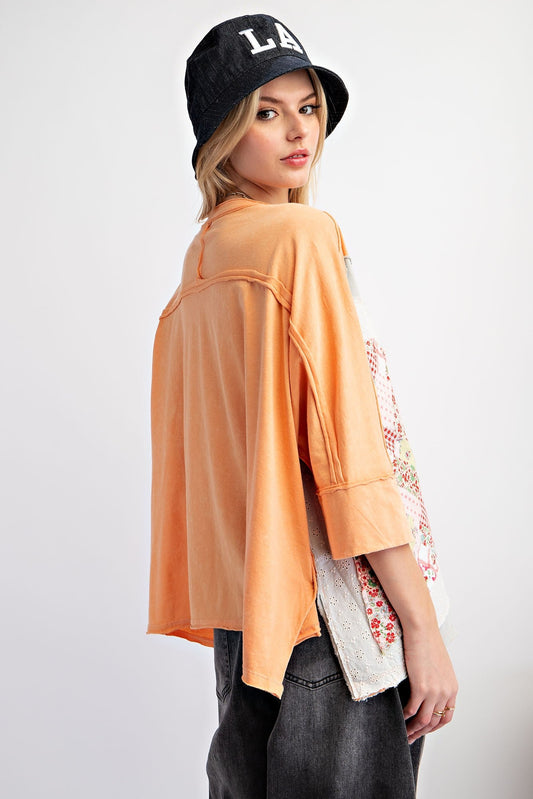 Easel OVERSIZED Heart Patched Knit Top in Apricot FINAL SALE