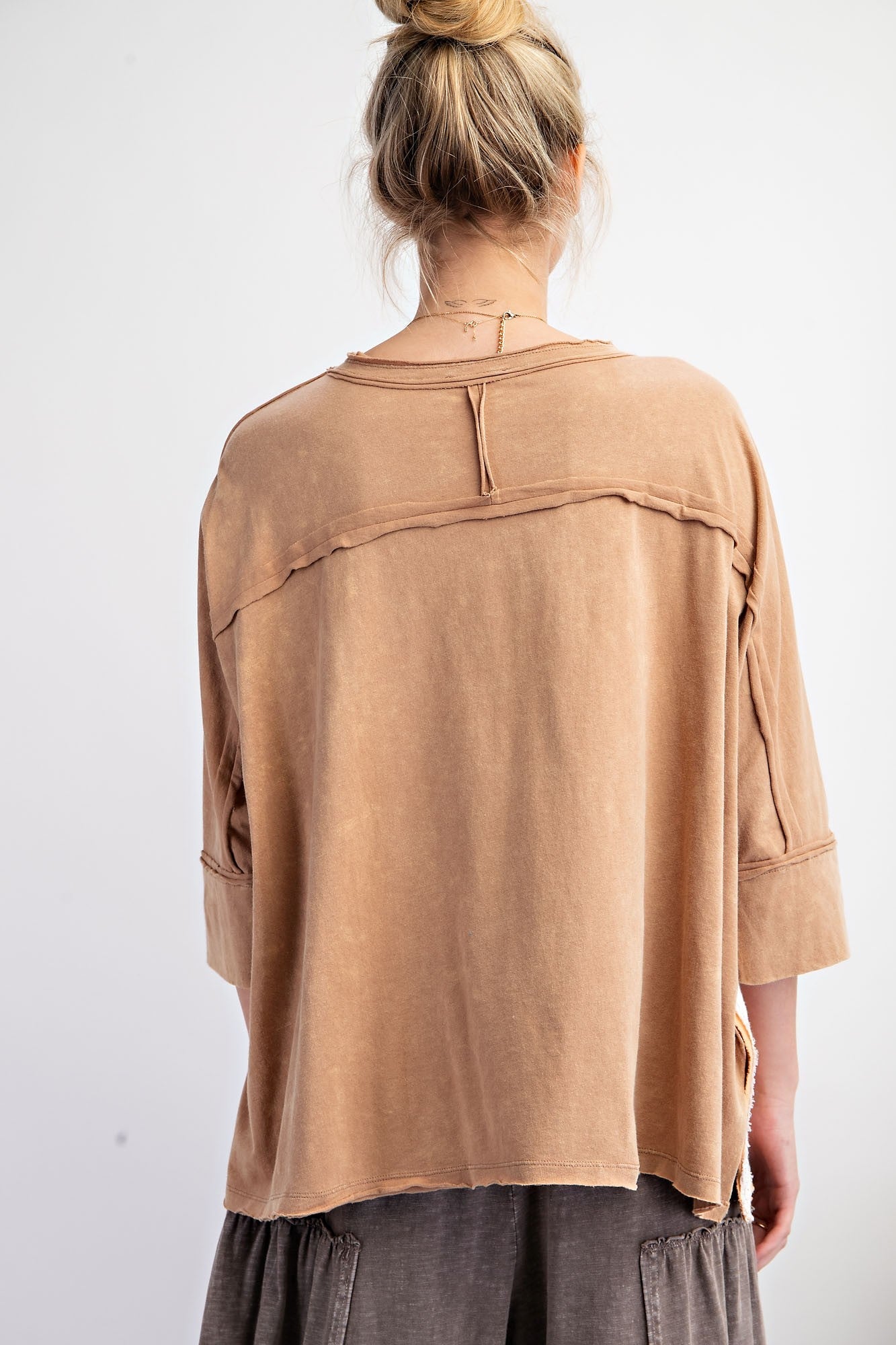 Easel OVERSIZED Heart Patched Knit Top in Almond FINAL SALE