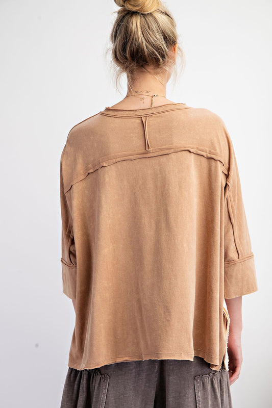 Easel OVERSIZED Heart Patched Knit Top in Almond FINAL SALE