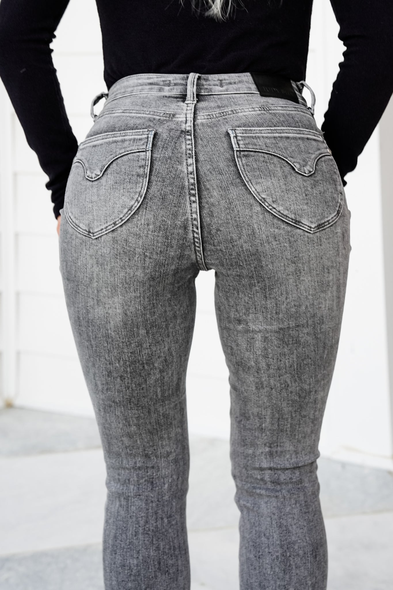 Judy Blue Smoke Show Mid Rise Grey Tummy Control Skinny Jeans with Shield Pockets