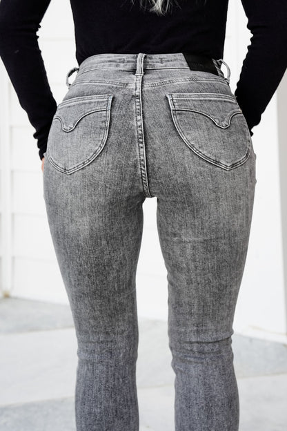 Judy Blue Smoke Show Mid Rise Grey Tummy Control Skinny Jeans with Shield Pockets