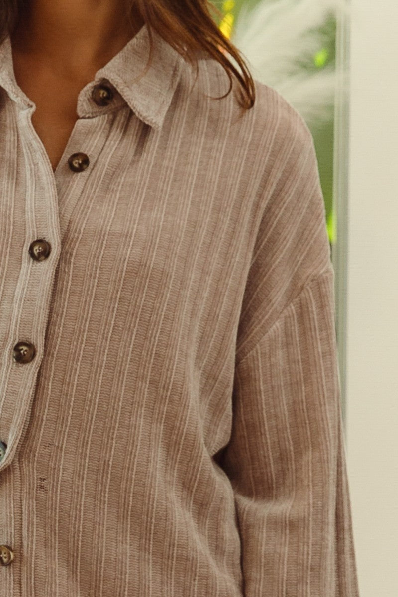 BiBi Solid Color Ribbed Chenille Top in Oatmeal