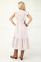 GiGio Gingham Print Midi Dress with Floral Embroidery in Butter