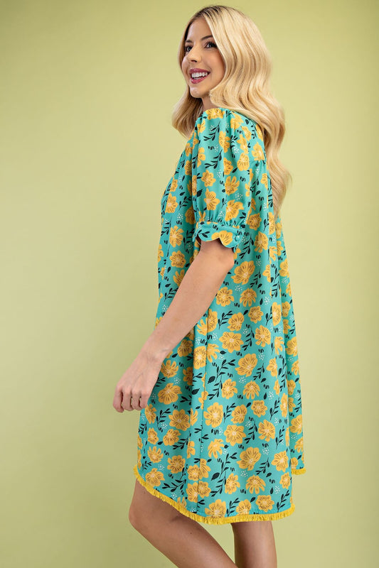 GiGio Floral Print Mini Dress in Green