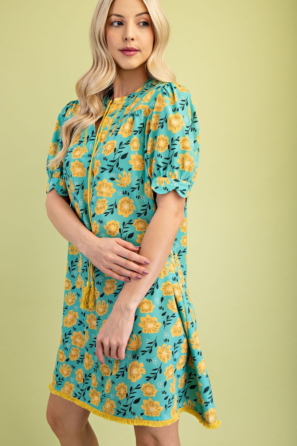 GiGio Floral Print Mini Dress in Green