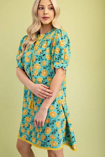 GiGio Floral Print Mini Dress in Green