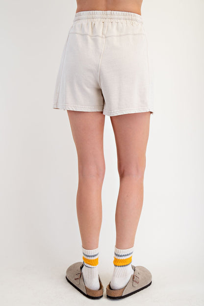 Easel Flower Patch Terry Knit Shorts in Khaki