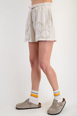 Easel Flower Patch Terry Knit Shorts in Khaki