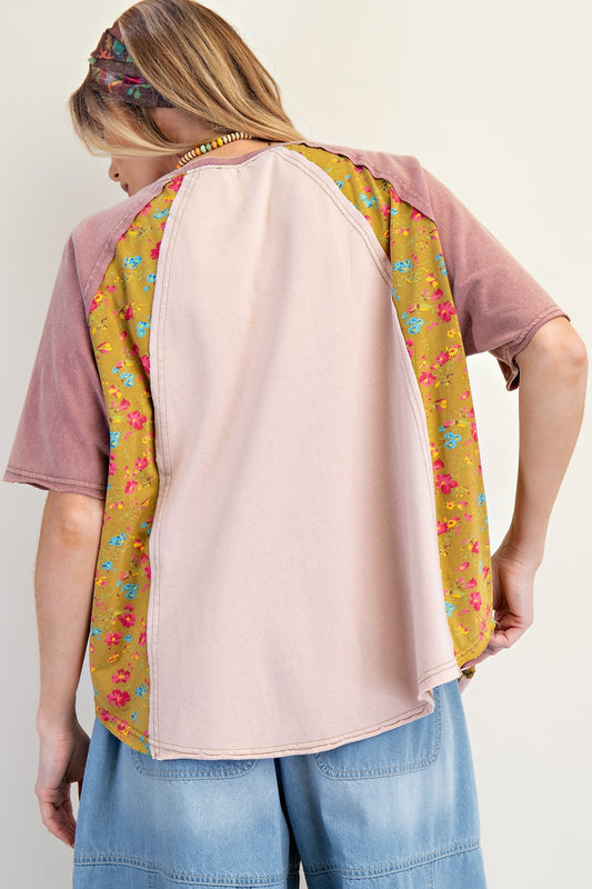 Easel Mix n Match Heart Patched Top in Mauve
