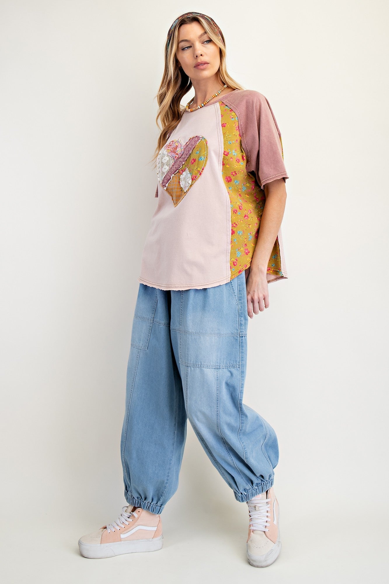 Easel Mix n Match Heart Patched Top in Mauve