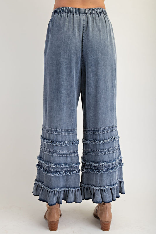 Easel Self Fray Chambray Pants in Dark Denim