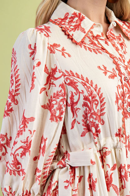 GiGio Printed Button Down Mini Dress in Raspberry