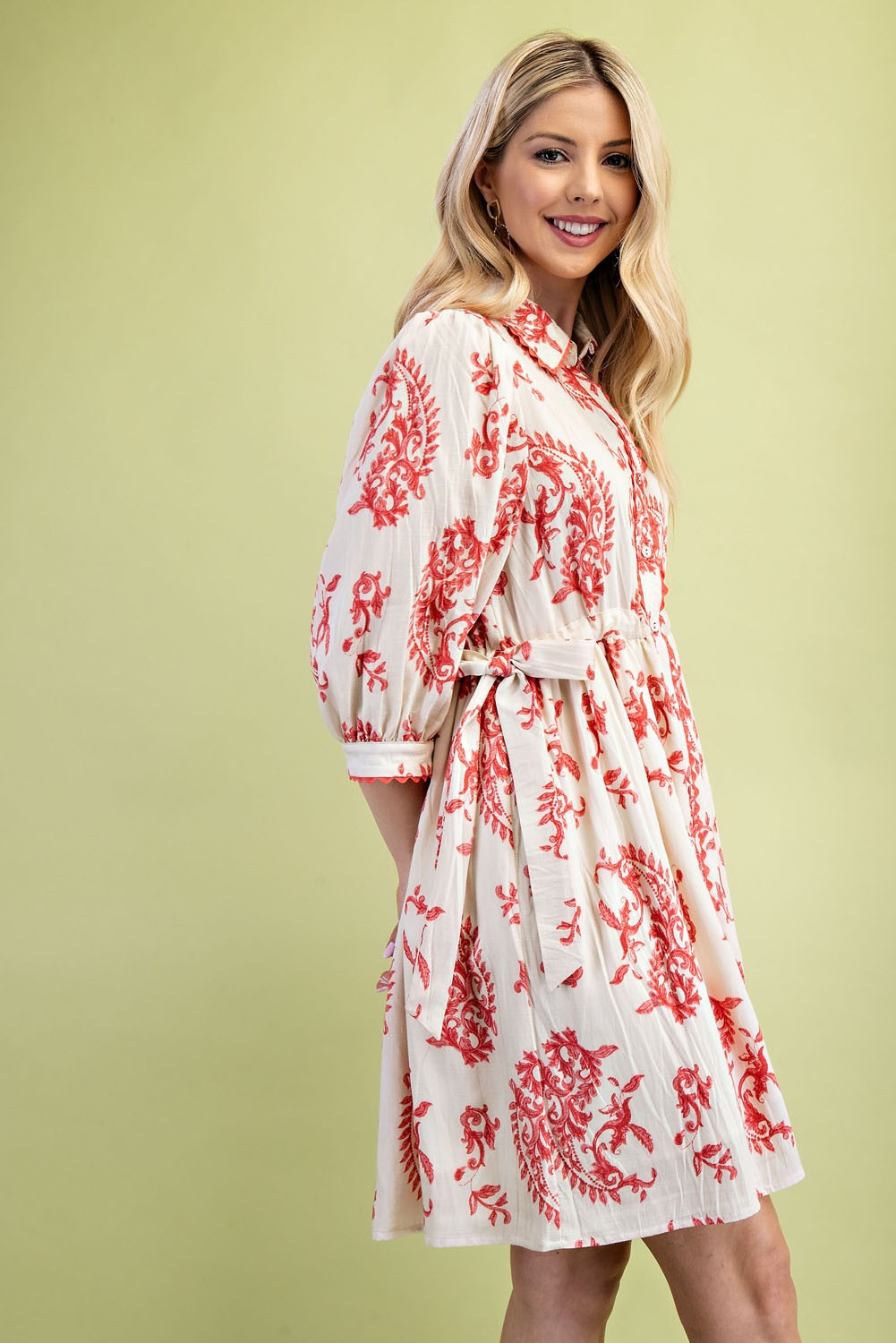 GiGio Printed Button Down Mini Dress in Raspberry