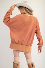 Easel Terry Knit Sweatshirt with Large Flower Patch in Wooden