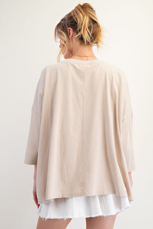 Easel OVERSIZED Multi Layered Star Patched Top in Khaki