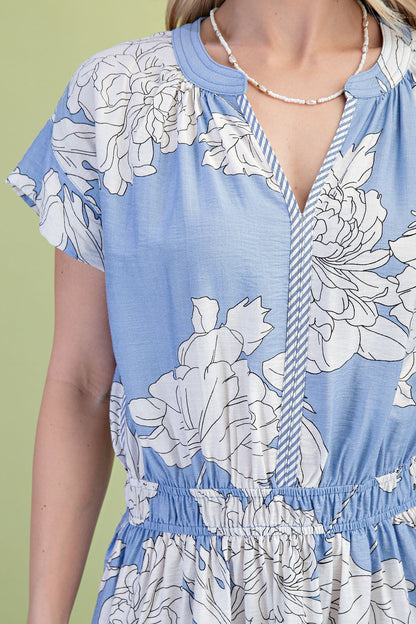 GiGio Floral Print Midi Dress in Misty Blue Mix