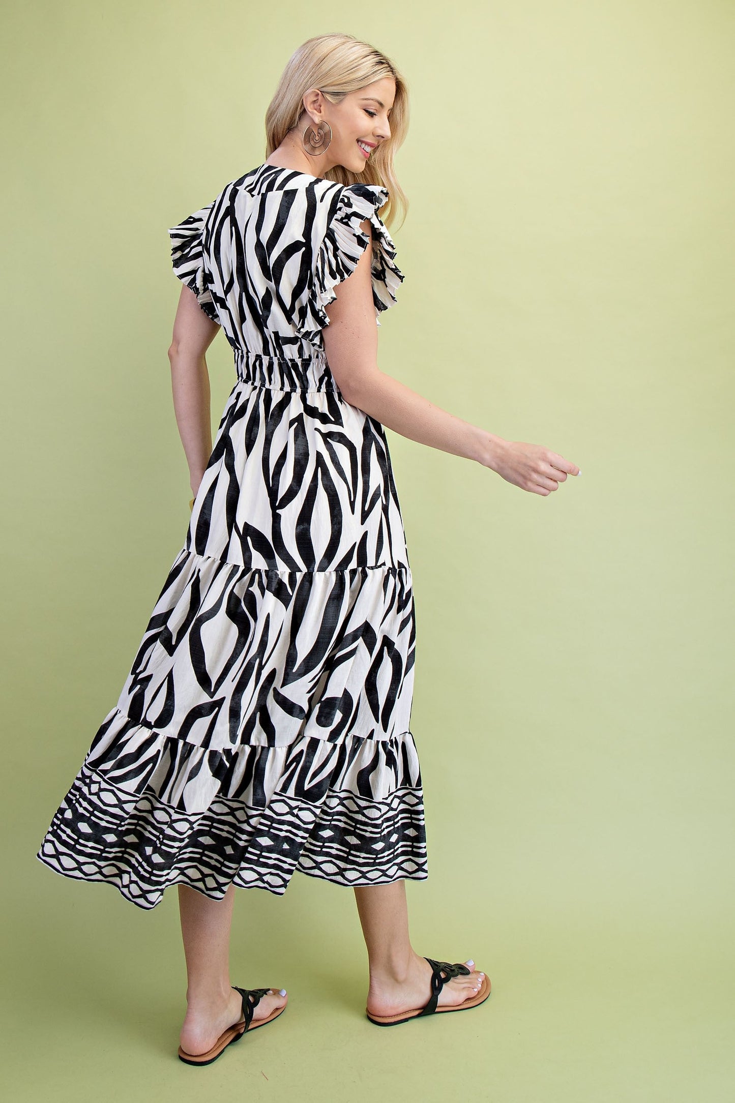 GiGio Mixed Print Elastic Waist Midi Dress in Black Mix