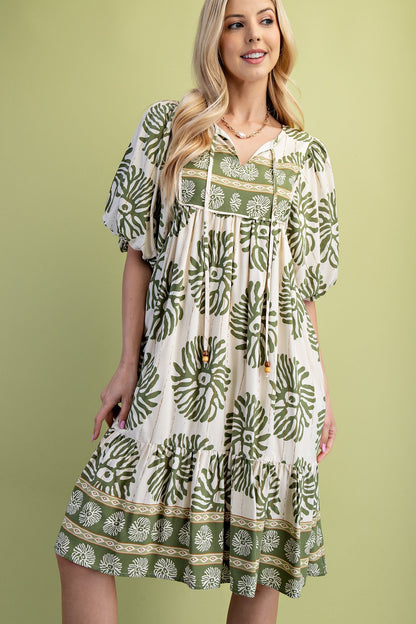 GiGio Contrasting Mixed Print Mini Dress in Sage