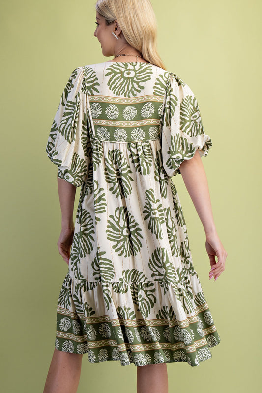 GiGio Contrasting Mixed Print Mini Dress in Sage