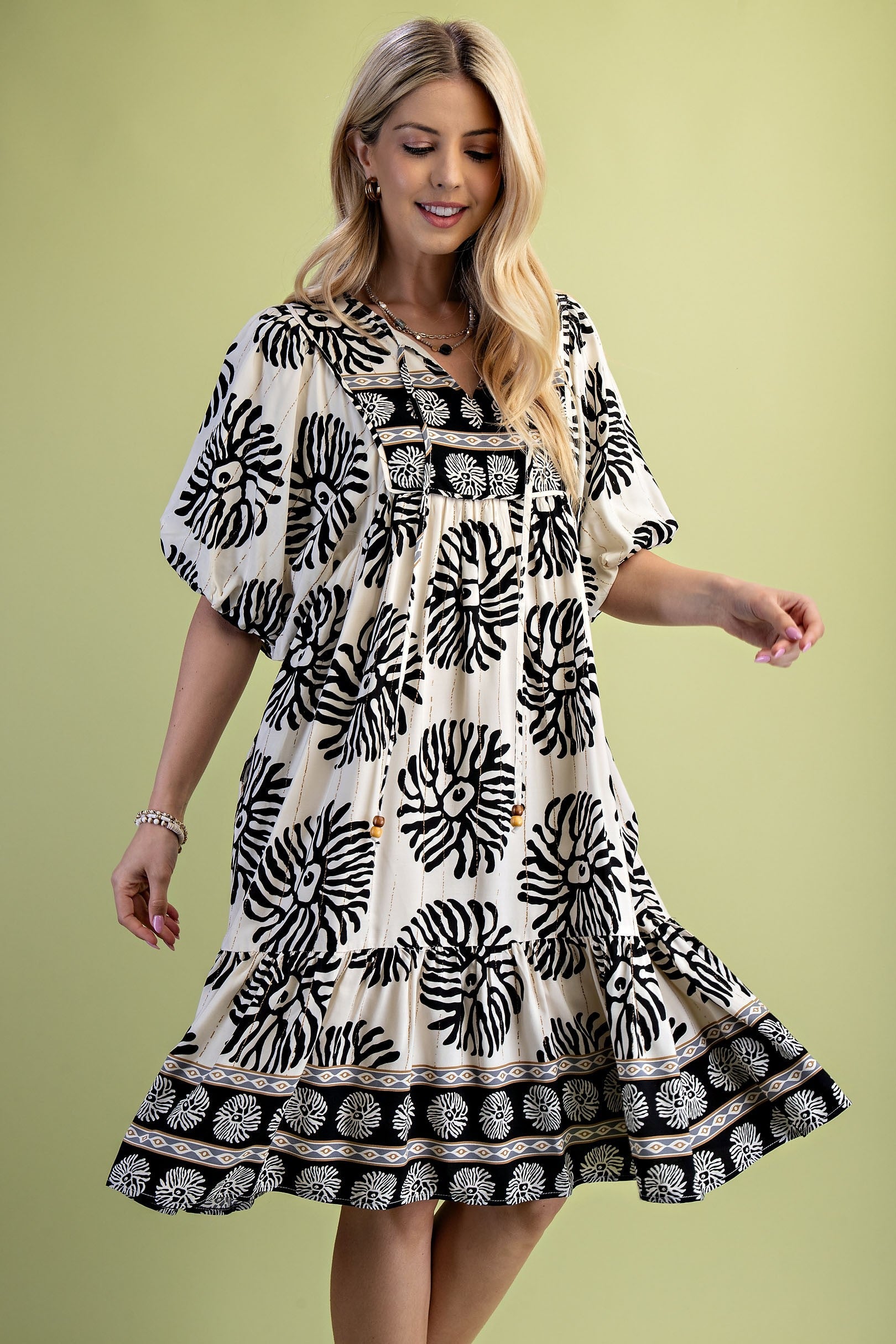 GiGio Contrasting Mixed Print Mini Dress in Black