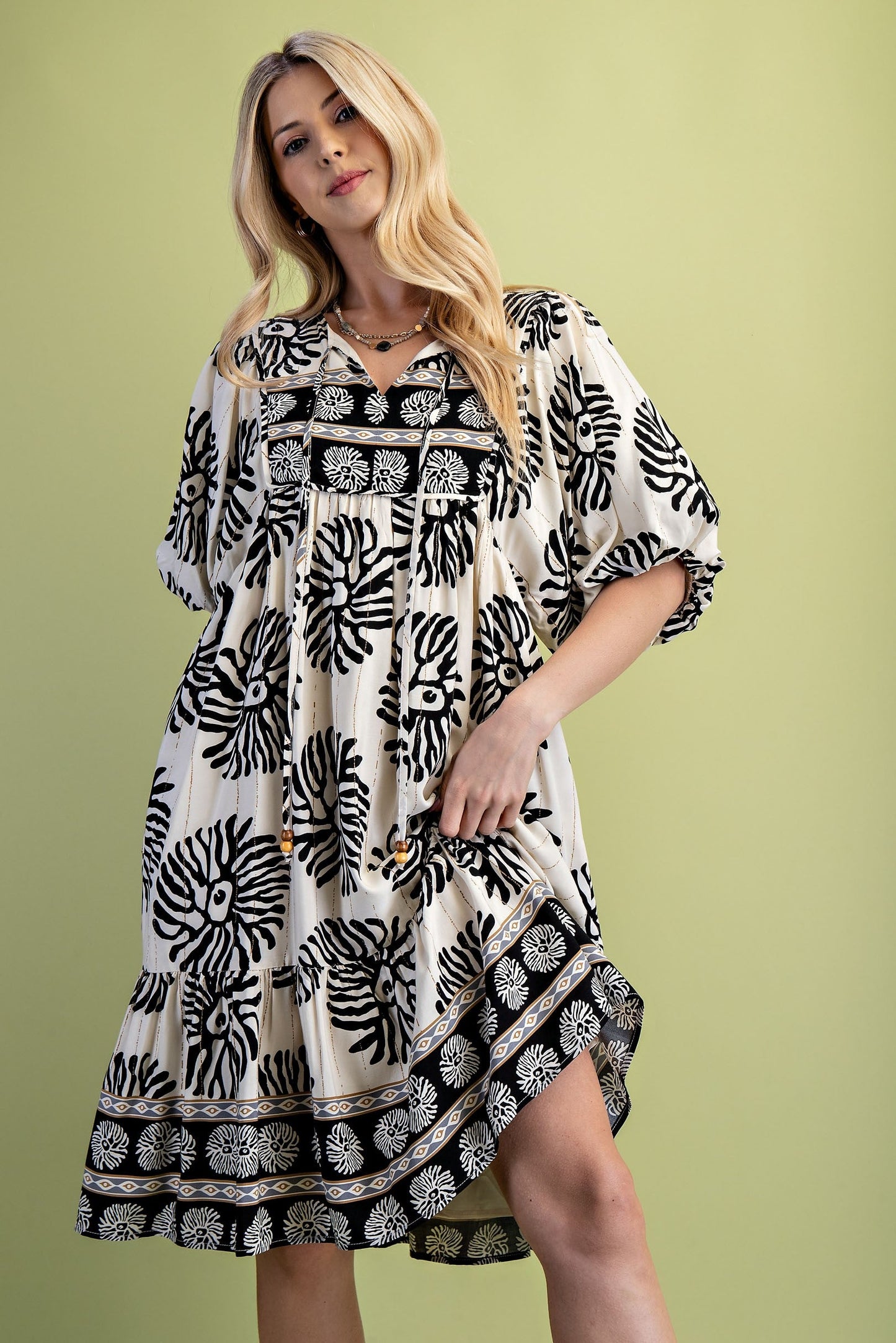 GiGio Contrasting Mixed Print Mini Dress in Black