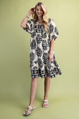 GiGio Contrasting Mixed Print Mini Dress in Black
