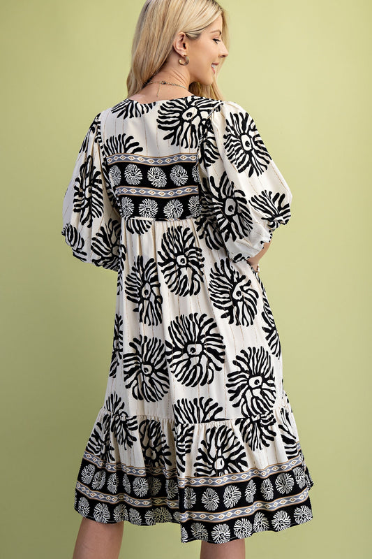 GiGio Contrasting Mixed Print Mini Dress in Black