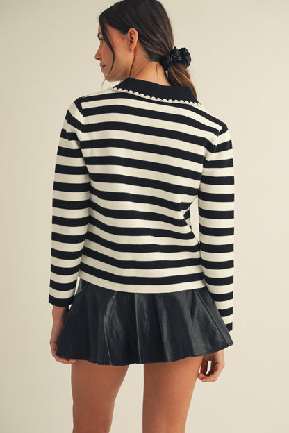 LovLov Luxe Antique Button Classic Cardigan in Lily White & Black
