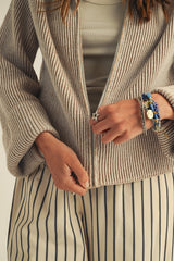 LovLov Textured Knit Front Zip Cardigan in Pefrified Wood