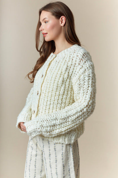 Peach Love Chunky Knit Cardigan in Cream