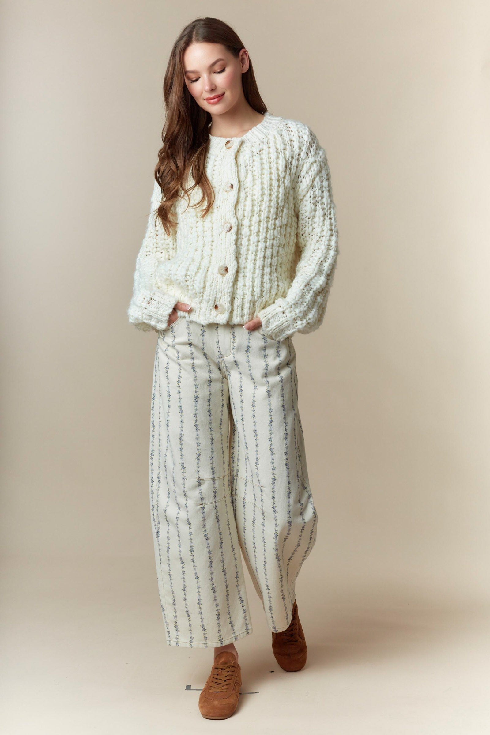 Peach Love Chunky Knit Cardigan in Cream