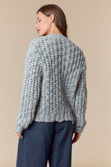 Peach Love Chunky Knit Cardigan in Heather Grey