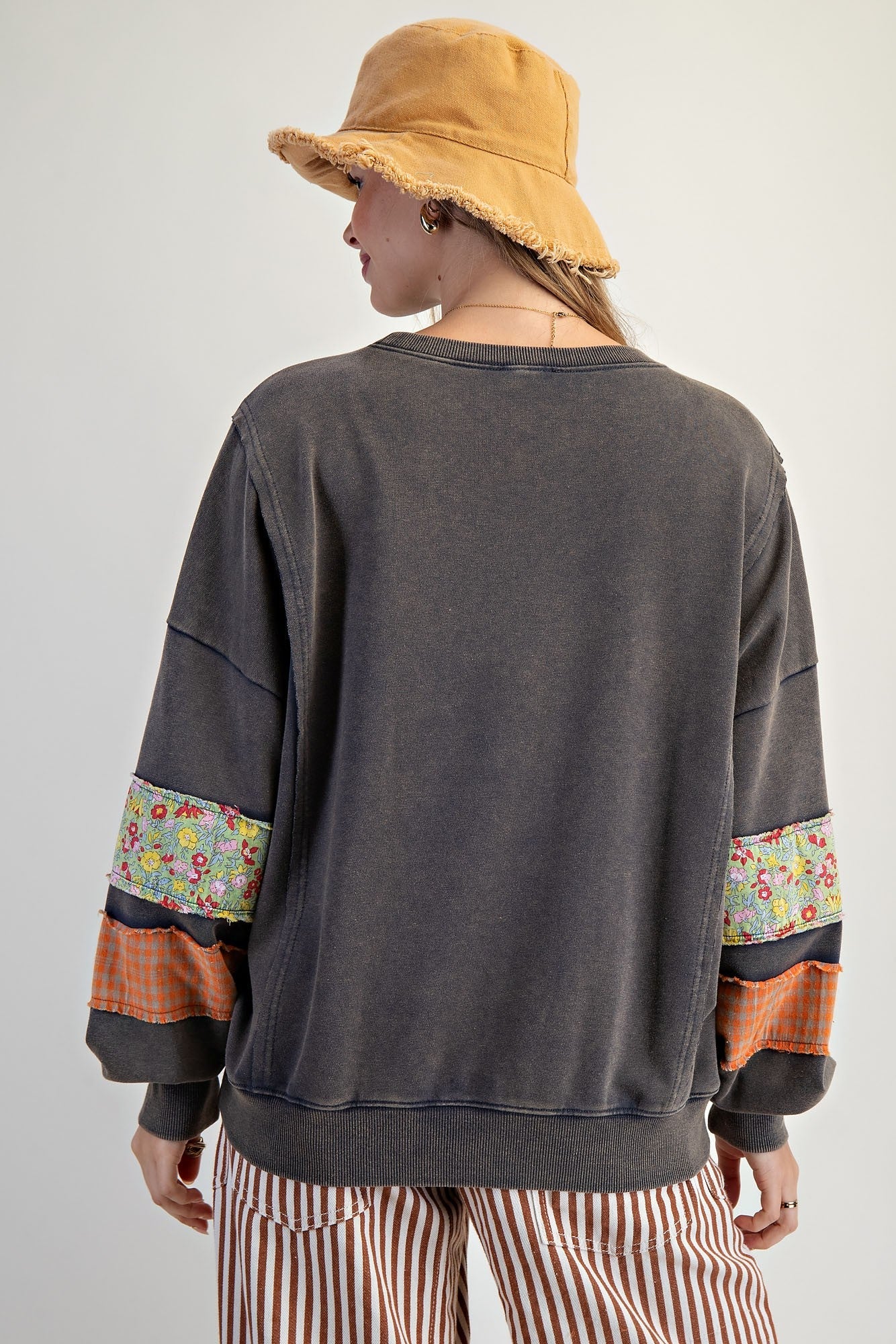 Easel Terry Knit Sweatshirt with Mix n Match Print Heart Patch in Ash