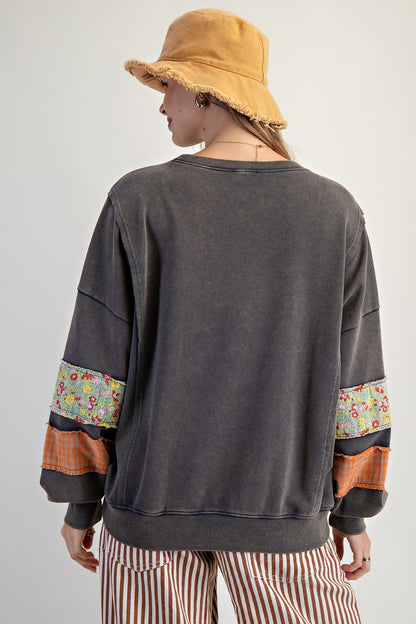 Easel Terry Knit Sweatshirt with Mix n Match Print Heart Patch in Ash