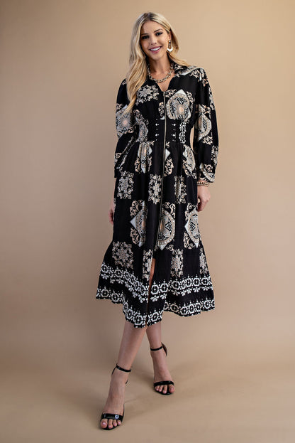 GiGio Tile Print Midi Dress in Black