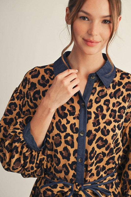 Jodifl Button Down Front Leopard Print Midi Dress in Animal ON ORDER