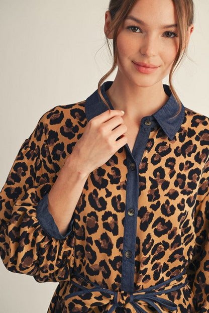 Jodifl Button Down Front Leopard Print Midi Dress in Animal ON ORDER