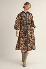 Jodifl Button Down Front Leopard Print Midi Dress in Animal ON ORDER