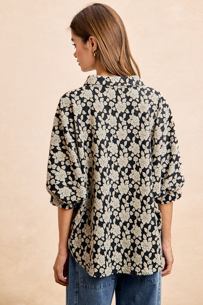 BiBi Floral Jacquard Dolman Sleeve Top in Black/Light Grey