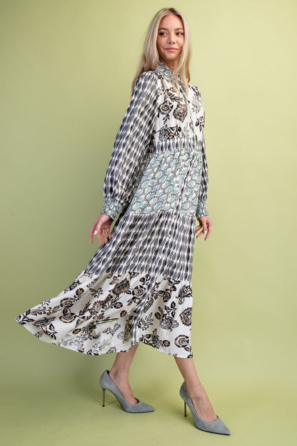 GiGio Mixed Print Maxi Dress in Black Mix