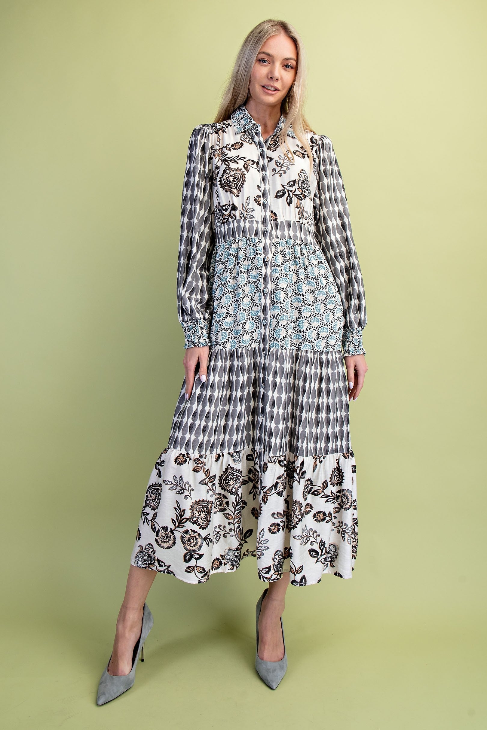 GiGio Mixed Print Maxi Dress in Black Mix