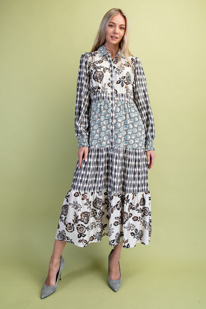 GiGio Mixed Print Maxi Dress in Black Mix