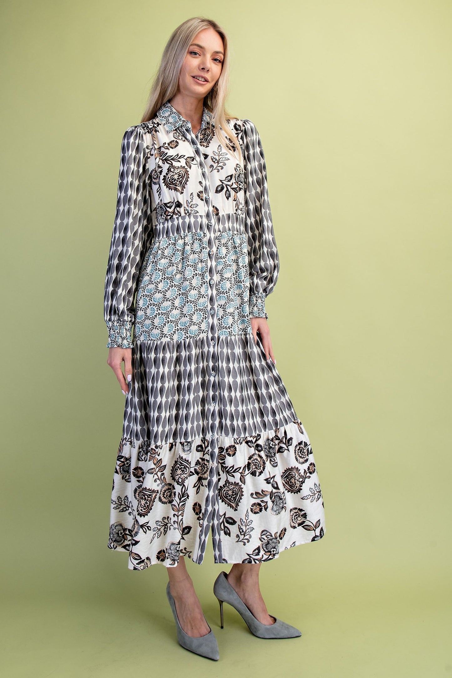 GiGio Mixed Print Maxi Dress in Black Mix