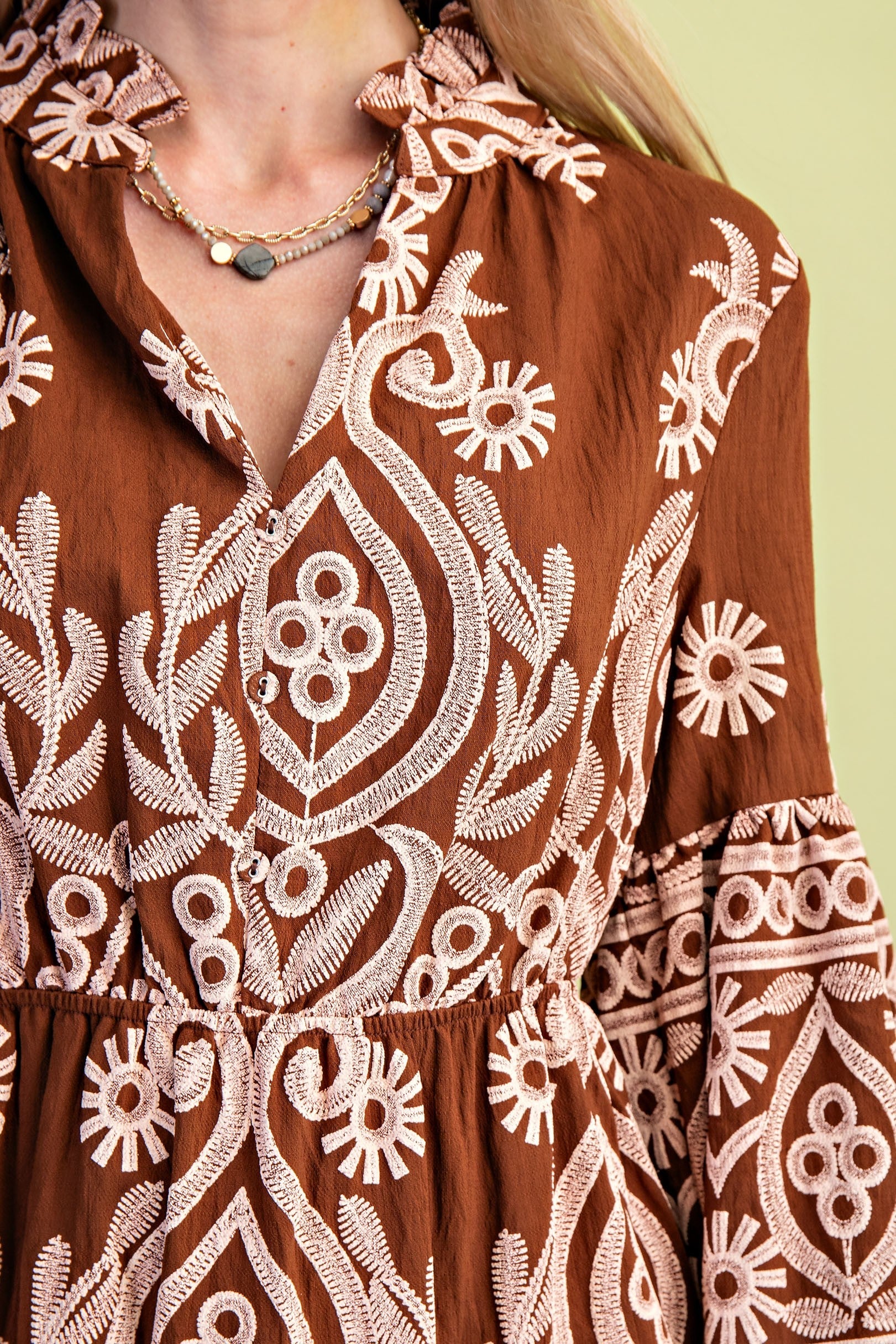 GiGio Textured Print Midi Dress in Brown