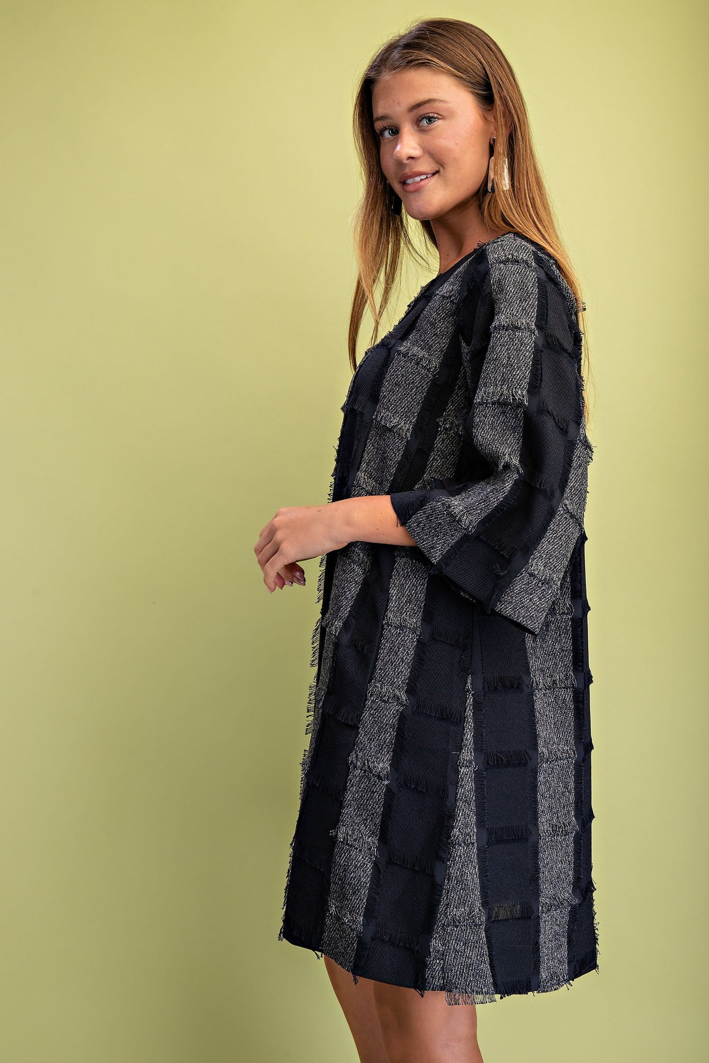 GiGio Frayed Texture Checkered Print Mini Dress in Navy