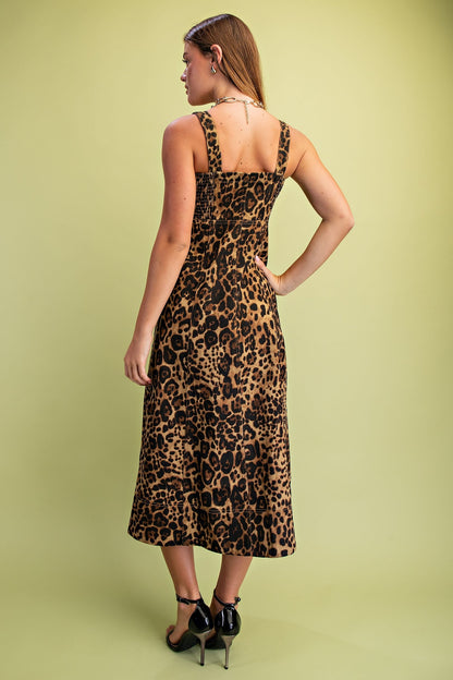 GiGio Leopard Print Front Zip Midi Dress in Camel