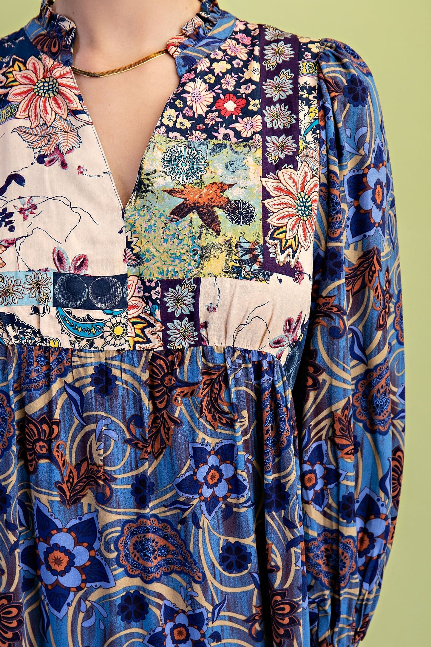 GiGio Mixed Print Tiered Midi Dress in Midnight