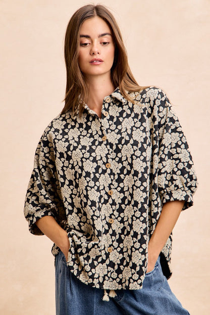 BiBi Floral Jacquard Dolman Sleeve Top in Black/Light Grey